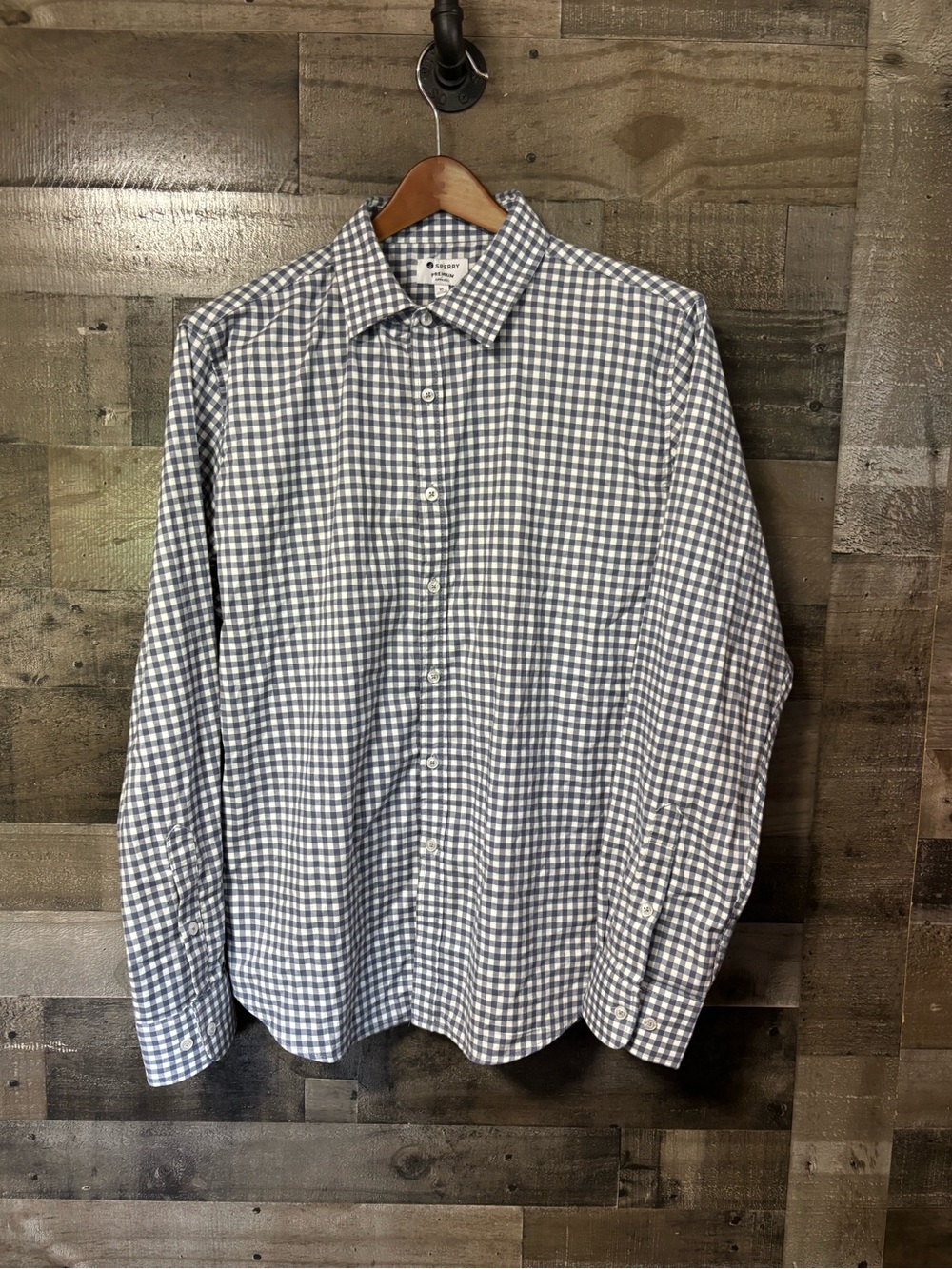 Sperry Premium Men's Blue and White Gingham Button-Down Shirt Tencel Blend XL